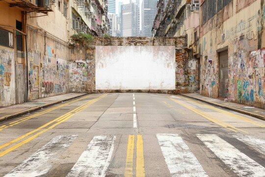 Urban alleyway with blank billboard (1) - Powered by Adobe
