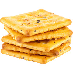 Fototapeta premium Stack of crackers on transparent background. Suitable for food blogs, package designs, or social media posts showcasing snacks. Versatile image.