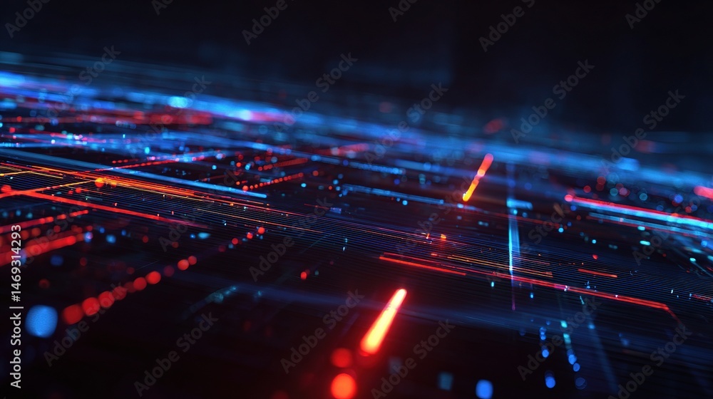 Aufkleber abstract digital interface with glowing neon lines in 3d space