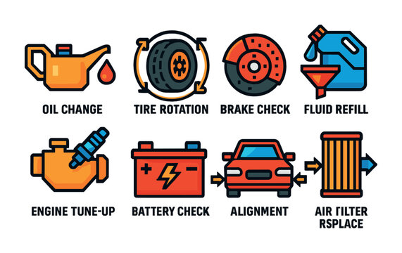 Automotive and maintenance flat icons set – car repair, service, mechanic symbols