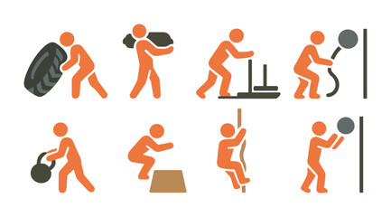 Fitness and exercise silhouette icons set – solid, workout, training symbols