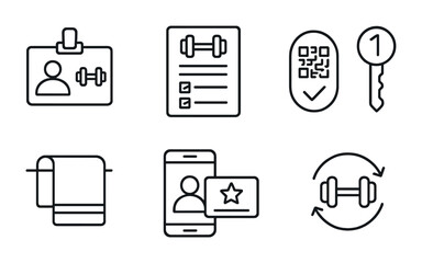 Fitness and gym outline icons set – exercise, workout, training symbols