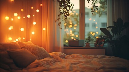 warm light orbs in a dreamy bedroom background