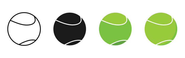 tennis ball set design. in outline style, black and green, sports equipment.
