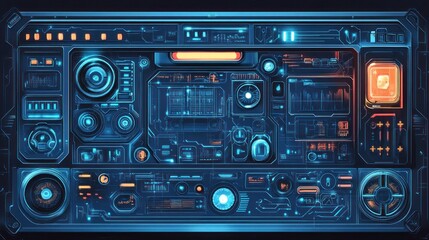 Obraz premium Futuristic control panel with various interactive displays and controls
