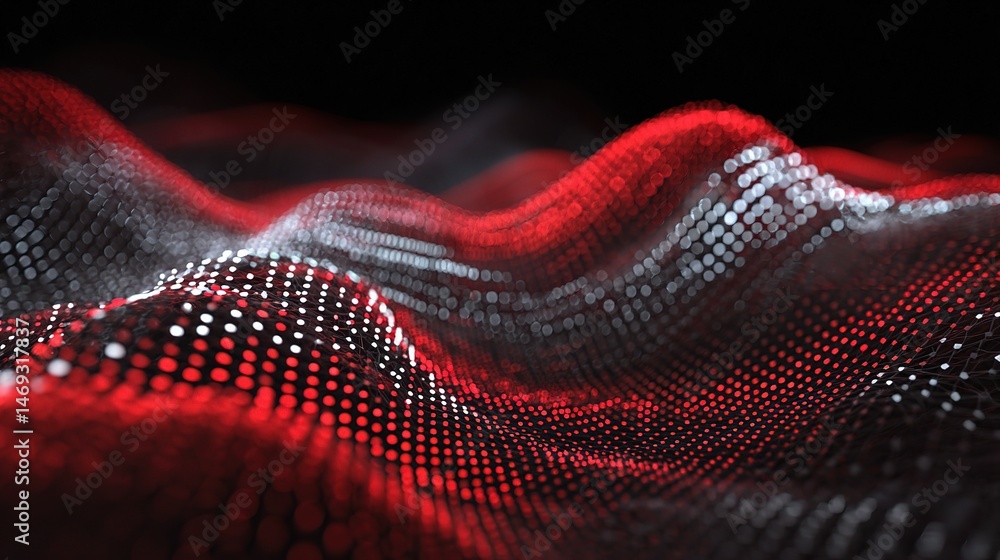 Poster abstract red and white led dot pattern with glowing effect