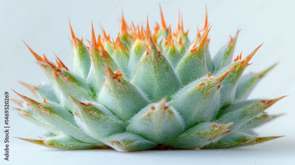 Poster close-up view of a unique succulent plant with sharp spines set against a soft background for home d