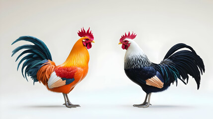 Fototapeta premium Two Colorful Rooster Pixel Art Illustration