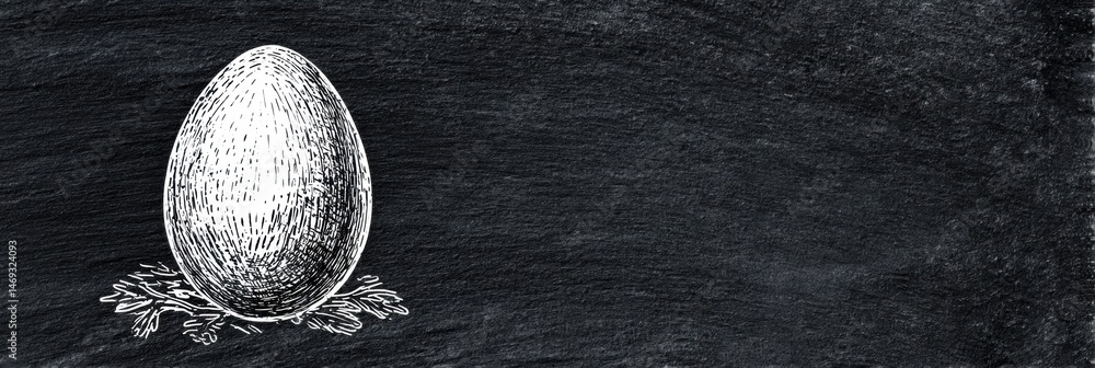 Aufkleber chalkboard design featuring a hand-drawn egg surrounded by subtle decorative elements for culinary a
