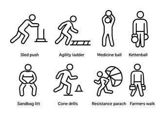 Fototapeta premium Fitness and gym line icons set – workout, exercise, training symbols