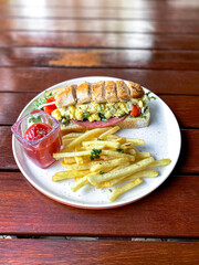 Vertical shot of fast food, ideal for food blogging.