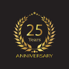  25 Year anniversary logo gold color on white background for celebration moment. Anniversary golden badge 25 Years with gold style Vector Illustration.