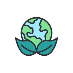 Stylized earth with leaves, symbolizing ecology and conservation icon