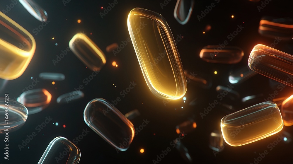 Aufkleber abstract glowing shapes floating in dark space with tech vibe