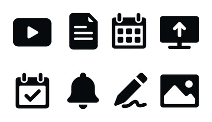 Media and communication filled icons set – solid, graphical, digital symbols
