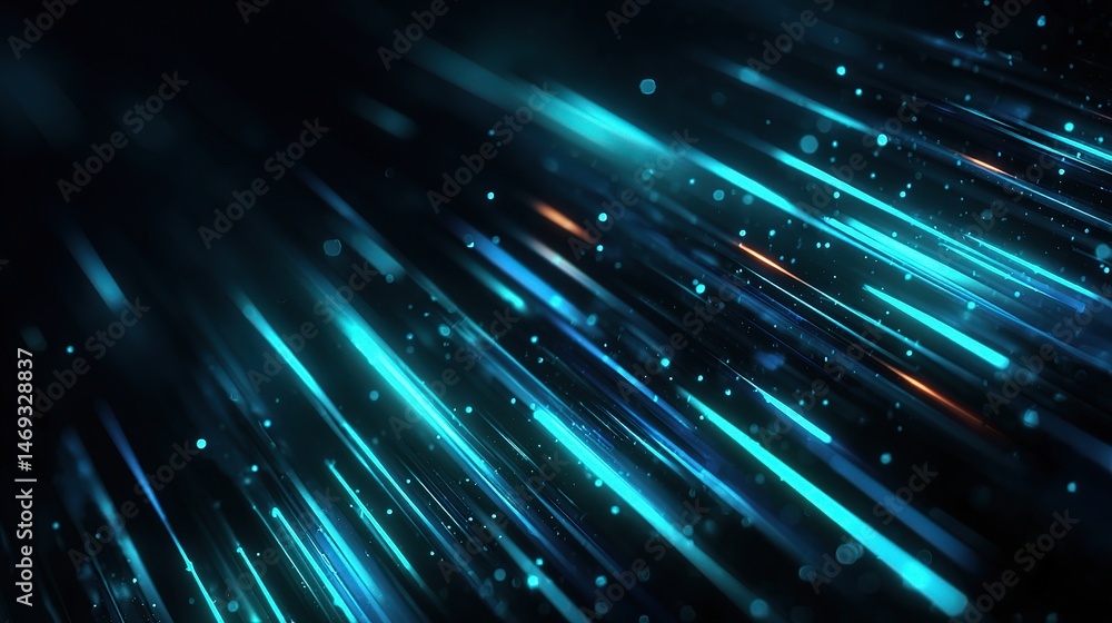 Poster glowing neon lines in abstract digital interface design