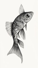 Fototapeta premium An elegantly illustrated fish, showcasing intricate details in a black and white drawing