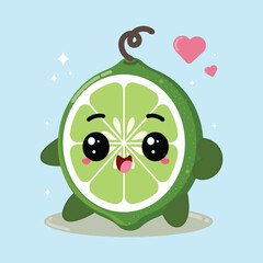 Cute And Happy Cartoon Citrus limes Fruit Clipart Illustration