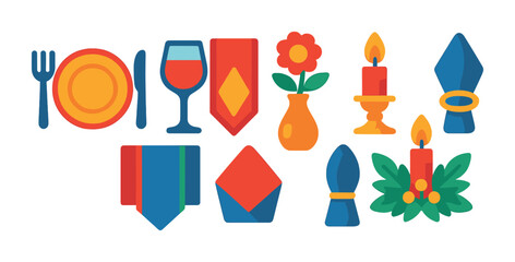 Colorful table setting elements for dining and decoration design