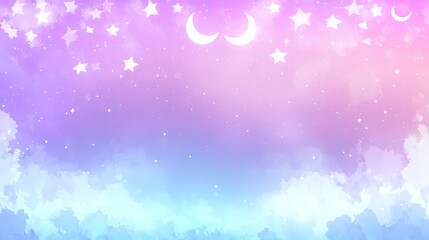 Obraz premium Pastel sky illustration with stars and moons.
