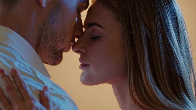 Intimate moment of romantic connection and affectionate embrace