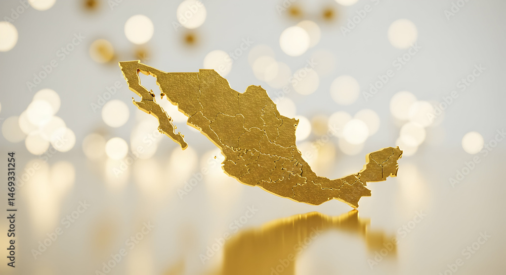 Aufkleber golden map shape floating with bokeh background