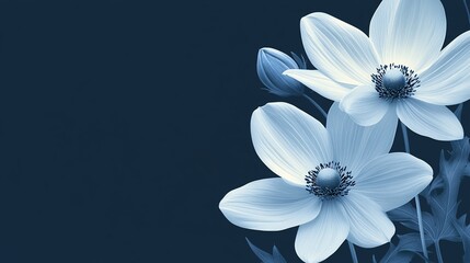 Fototapeta premium Elegant floral arrangement featuring anemone flowers in a monochromatic blue palette