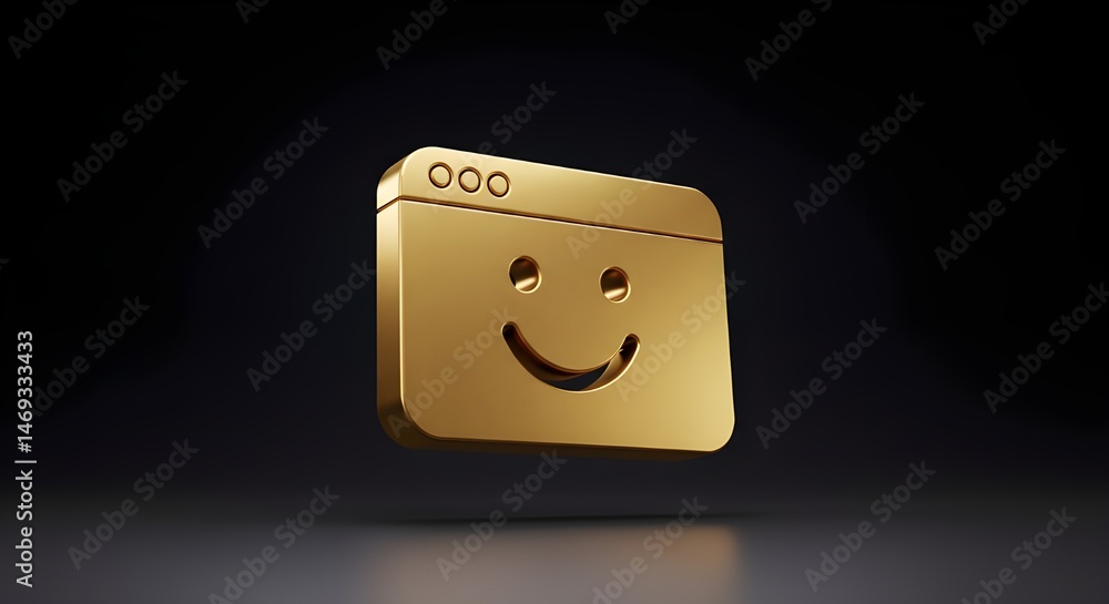 Aufkleber golden browser window icon with smiley face | minimalist website happiness concept for ui design and