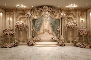 Fototapeta premium Ornate wedding ceremony venue, meticulously decorated.