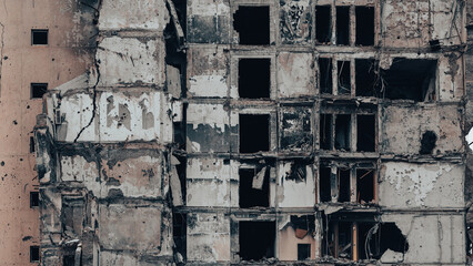 ruined street and destroyed houses the city war in Ukraine