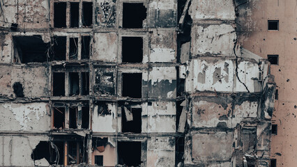 ruined street and destroyed houses the city war in Ukraine