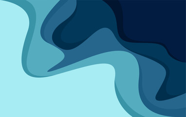 Blue Wave Ocean Layer Vector Background Illustration. Wave Papercut Vector Design