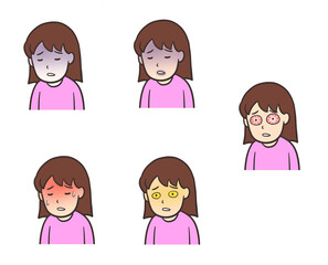 蒼白、黄疸、発熱などで顔に症状が出ている女性のイラスト