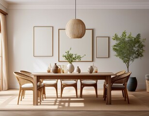 blank wall mediterranean style interior mockup dinning room