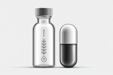 Fototapeta premium A minimal line icon of a vitamin bottle and capsule