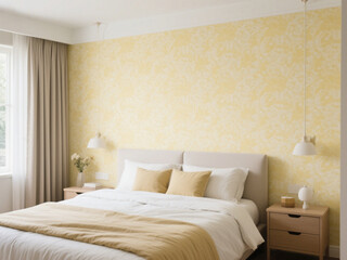 Fototapeta premium Wide-Angle Gentle yellow wallpaper ideal for soothing bedrooms
