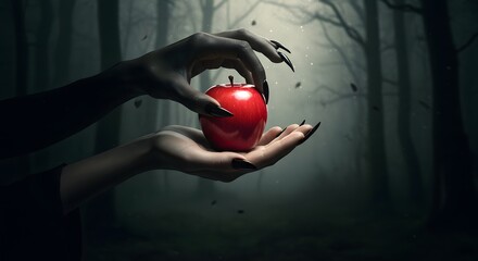 Witch's Deadly Apple in Fairytale Setting
