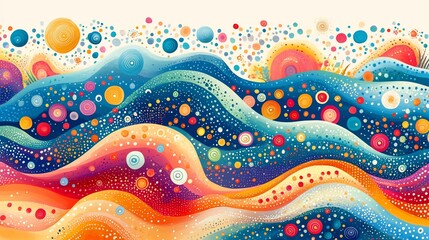 Colorful abstract landscape background with whimsical patterns and vibrant colors