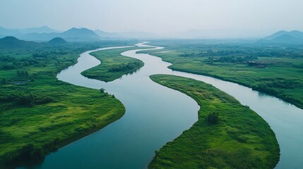 Serpentine River Flowing Through Verdant Landscape in a Natural Vista