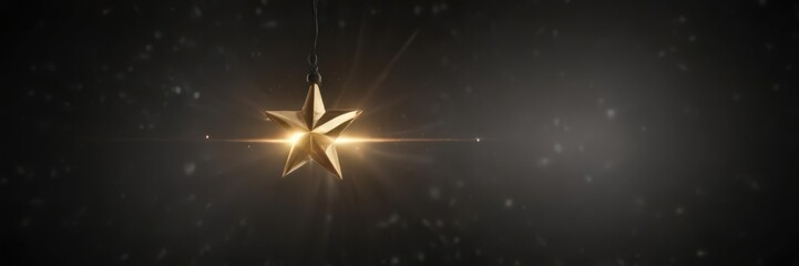 Suspended golden star light against deep black void,  lighting,  background