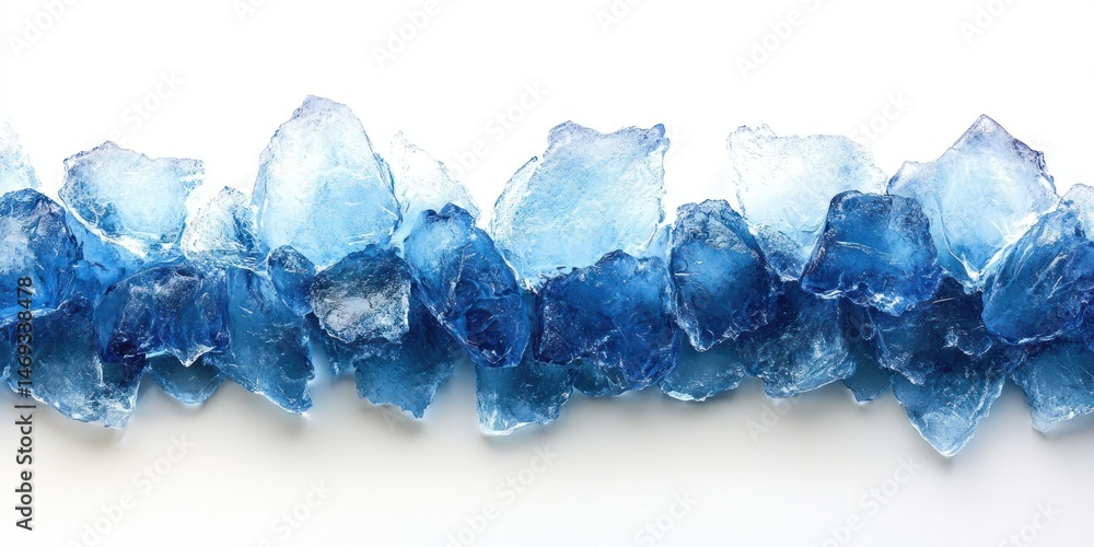 Aufkleber ice blue crystals on white background with shiny surface reflection and unique texture variations