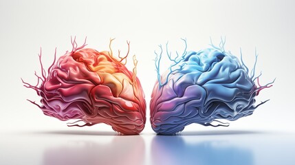 Red and Blue Brain Halves Merging in Abstract Medical Anatomy Concept
