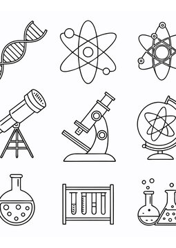 Linear Science Icons Set &ndash; DNA, Molecules, Lab Tools