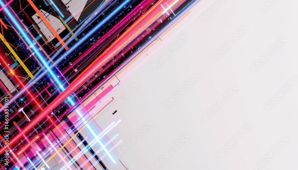 Poster vibrant abstract background with colorful lines and geometric patterns radiating energy