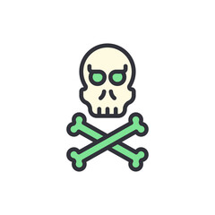 Stylized depiction of a skull and crossbones icon on a White Background