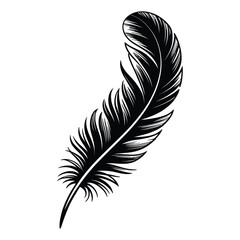 Hand-drawn Feather Silhouette, Vector, Illustration, Icon, Logo, White Background.