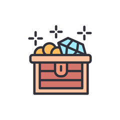 Illustration of a brimming treasure chest with gems and gold coins