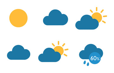 Obraz premium Weather forecast flat icons set – filled, climate and meteorology symbols