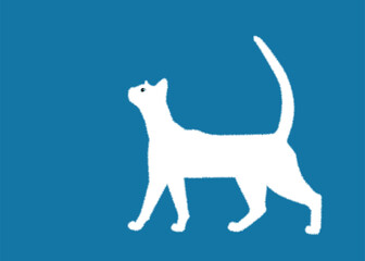 Cute friendly white cat. Vector illustration.