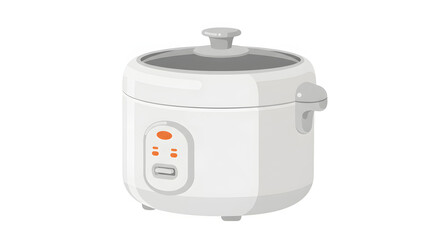 White electric rice cooker with a transparent lid and orange indicator lights